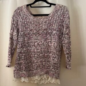 American Rag Multicolor Knit Top with Lace Hem
